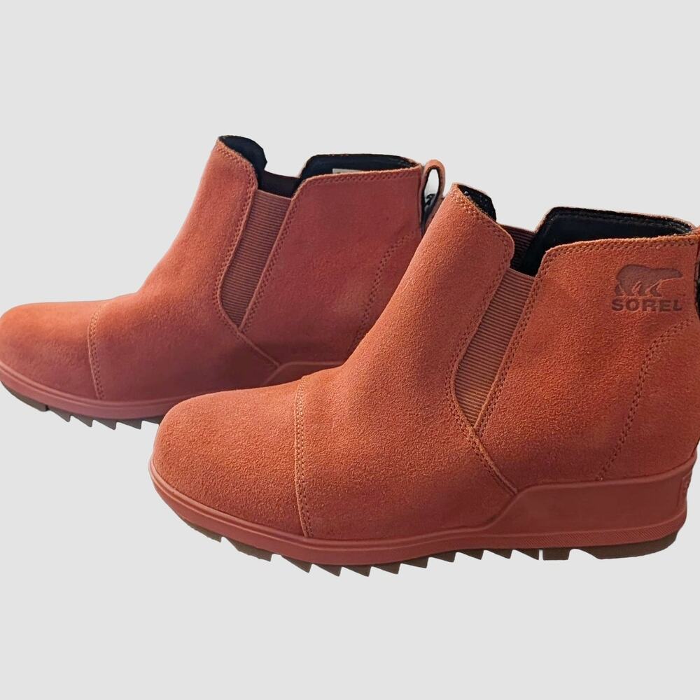 Sorel Evie Waterproof Suede Chelsea Wedge Boots 8 Rust Orange